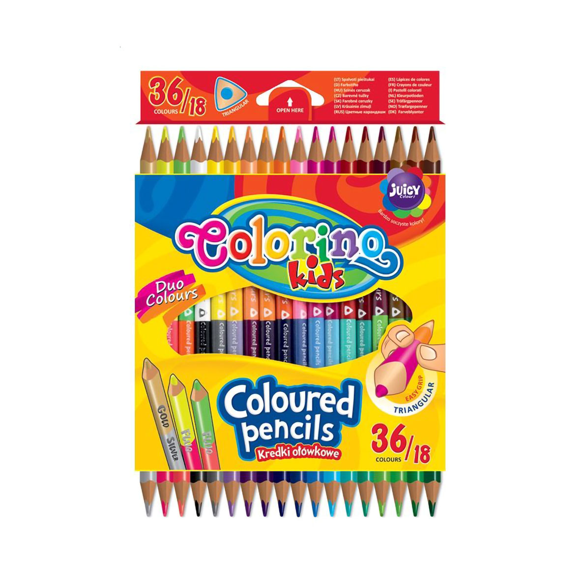 Набір трикутних двосторонніх кольорових олівців Colorino Kids Duo Colors, 36 кольорів, від 3 років, 18 шт (68512PTR)